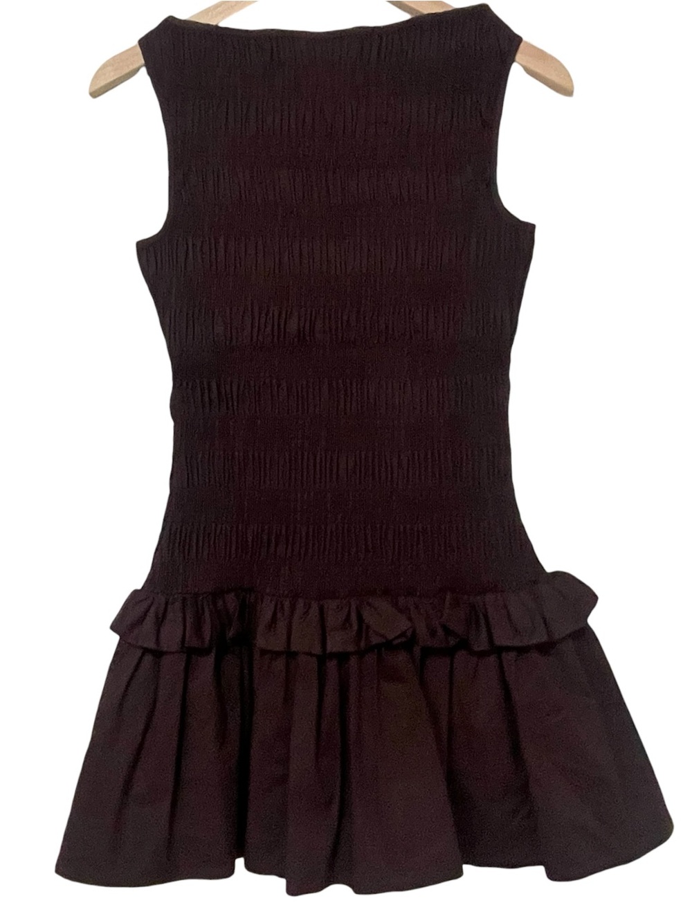 Peppermayo Garden Kisses Shirred Mini Dress Chocolate Brown Size 6 - Picture 3 of 7